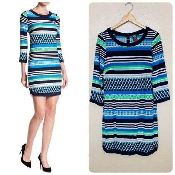 Vince Camuto Dresses & Skirts - Vince Camuto Dotted Stripe Jersey Dress Size 8